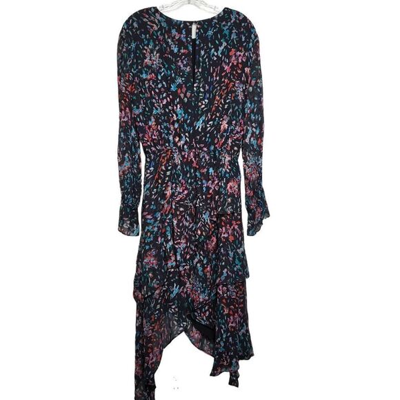 Iro Floral Asymmetrical Hem Long Sleeves Black Dress Size 38/Medium - Picture 9 of 12